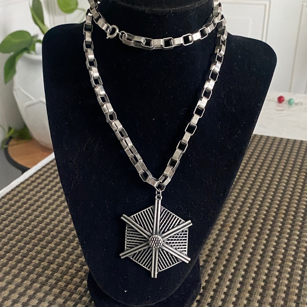 Silver Men’s Geometric Pendant Necklace